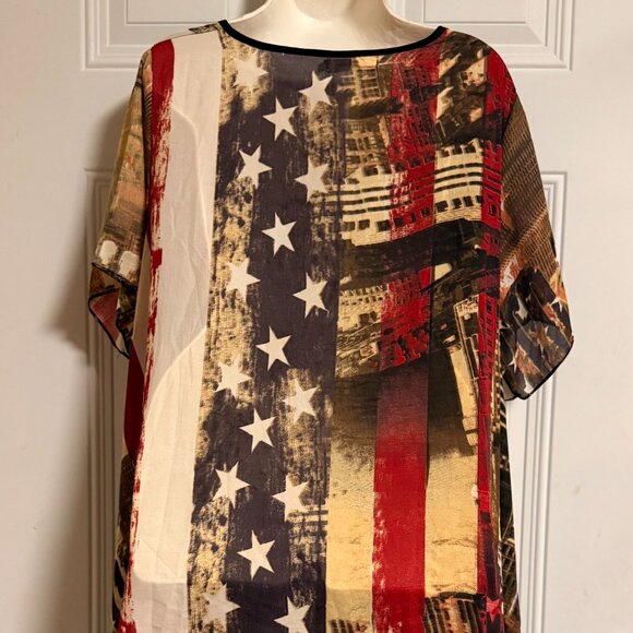 Simply Couture Patriotic Flag Print Women's Top SZ Medium Festival Chic - Picture 7 of 7